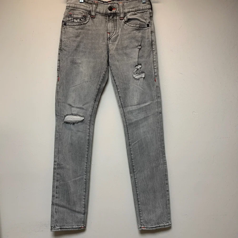 True Religion Geno Relaxed Slim Jeans Mens 28 Grey Excellent Distressed Denim